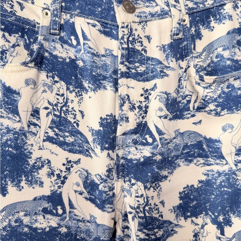 Reformation Pastoral High Rise Straight Jeans in Blue White Size‎ 25 - Picture 5 of 10